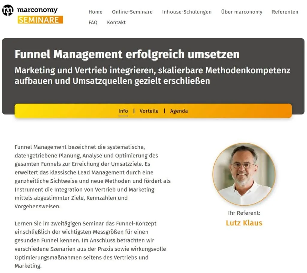 Successfully implementing funnel management - Course - Lutz Klaus - Marketing ROI Experts - Your expert for B2B marketing